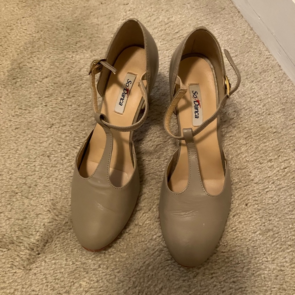 LADIES, Professionally inspired T-Strap 3 “” Dance Shoes; Carmel